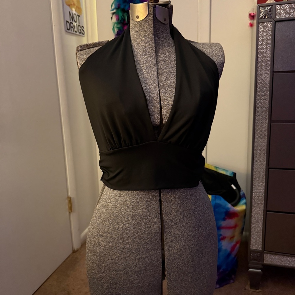 Black Halter Plunge Top